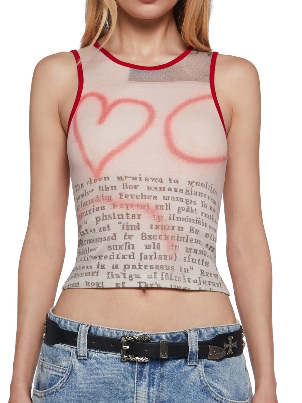 Graphic Heart Print Tank Top - Red